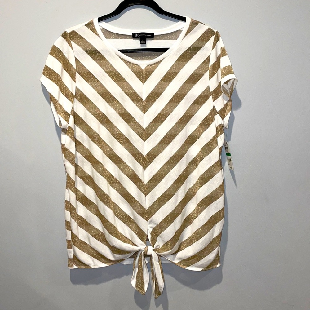 Women’s INC size L gold & white bottom tie shirt